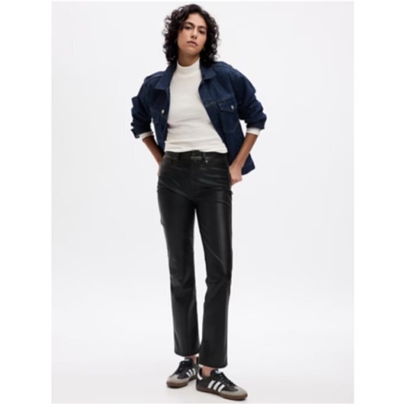 GAP High Rise‎ Vegan Leather Vintage Slim Pants Black Size 6 S Short Petite 358 - Picture 1 of 13